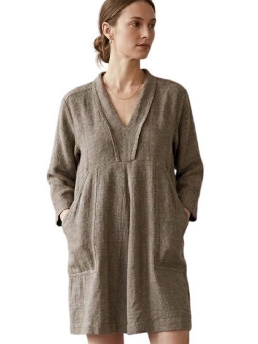 Flaxseeds by FLAX NEW Linen Dress Womens Size Small Lagenlook Tan Marled